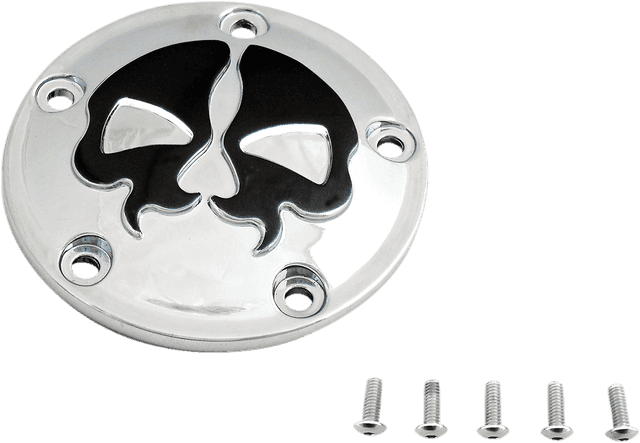 DRAG SPECIALTIES 0940-1612 Points Cover - Chrome - Black Skull - 5 Hole - Twin Cam — image 2 of 2