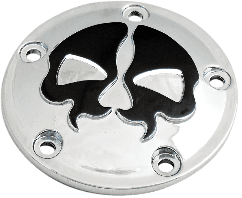 DRAG SPECIALTIES 0940-1612 Points Cover - Chrome - Black Skull - 5 Hole - Twin Cam
