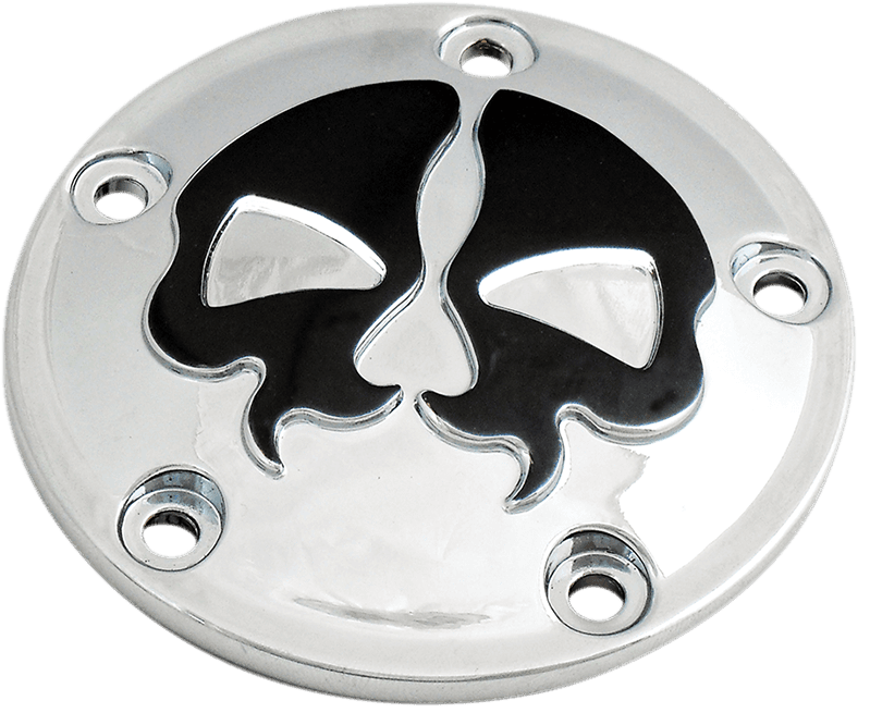 DRAG SPECIALTIES 0940-1612 Points Cover - Chrome - Black Skull - 5 Hole - Twin Cam