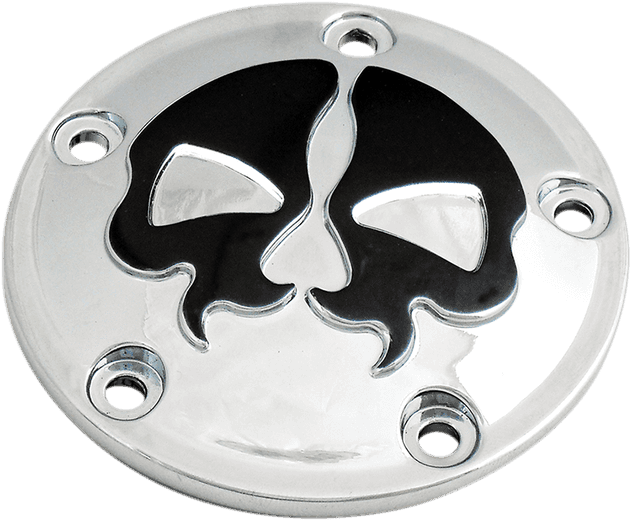DRAG SPECIALTIES 0940-1612 Points Cover - Chrome - Black Skull - 5 Hole - Twin Cam — image 1 of 2