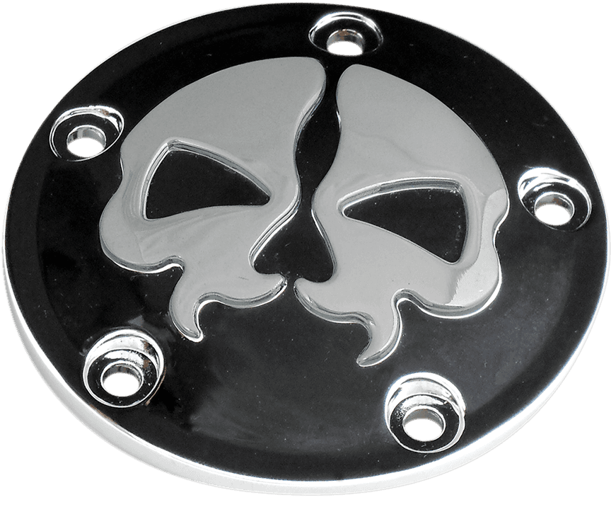 DRAG SPECIALTIES 0940-1613 Points Cover - Black - Chrome Skull - 5 Hole - Twin Cam
