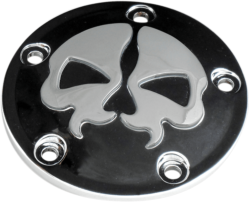 DRAG SPECIALTIES 0940-1613 Points Cover - Black - Chrome Skull - 5 Hole - Twin Cam