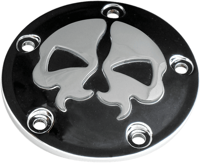 DRAG SPECIALTIES 0940-1613 Points Cover - Black - Chrome Skull - 5 Hole - Twin Cam — image 1 of 2