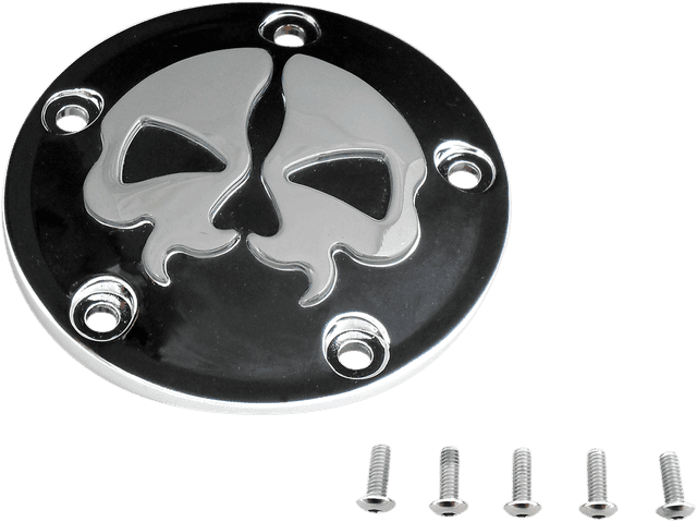 DRAG SPECIALTIES 0940-1613 Points Cover - Black - Chrome Skull - 5 Hole - Twin Cam — image 2 of 2