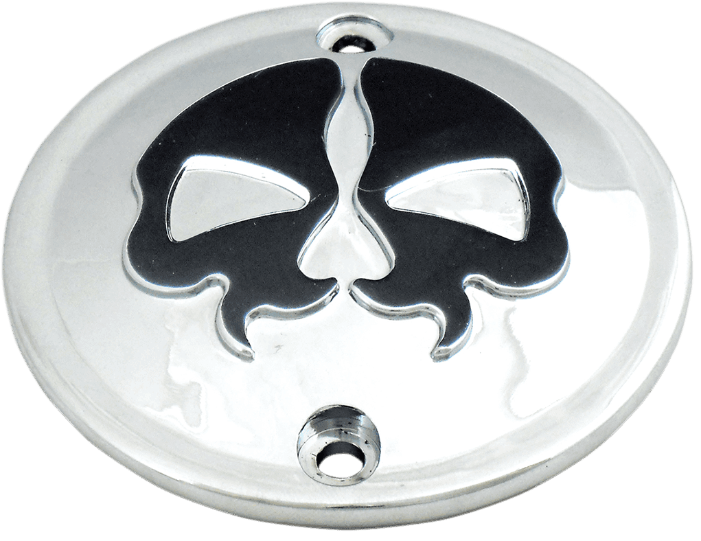 DRAG SPECIALTIES 0940-1616 Points Cover - Chrome - Black Skull - 2 Hole - Sportster
