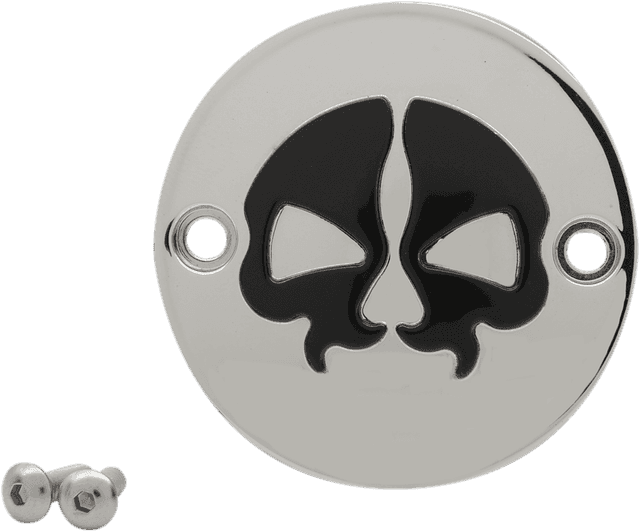 DRAG SPECIALTIES 0940-1743 Points Cover - Chrome - Black Skull - 2 Hole - M8 — image 2 of 2