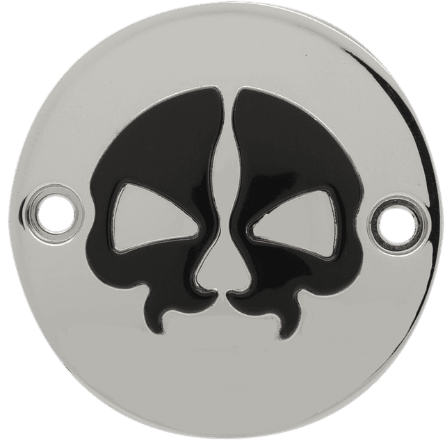 DRAG SPECIALTIES 0940-1743 Points Cover - Chrome - Black Skull - 2 Hole - M8 — image 1 of 2