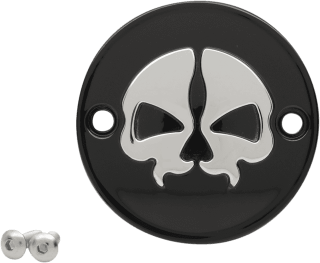 DRAG SPECIALTIES 0940-1744 Points Cover - Black - Chrome Skull - 2 Hole - M8 — image 2 of 2