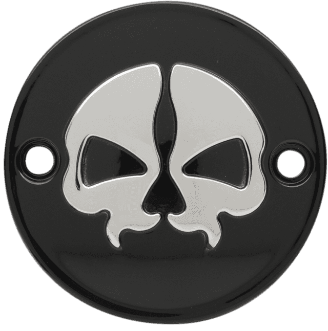 DRAG SPECIALTIES 0940-1744 Points Cover - Black - Chrome Skull - 2 Hole - M8 — image 1 of 2