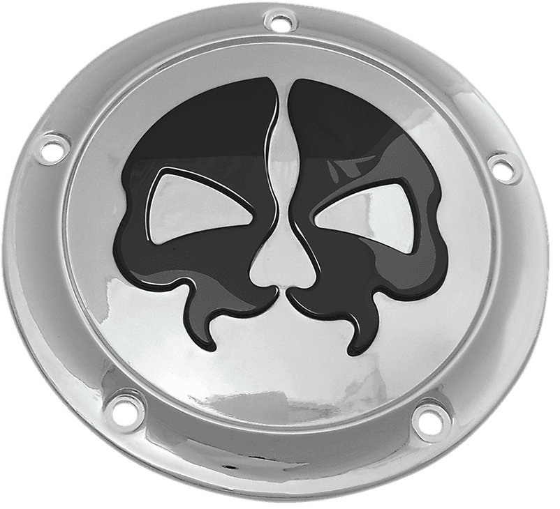 DRAG SPECIALTIES 1107-0546 Derby Cover - Split Skull - 5 Hole - Chrome w/Black Skull - '99-'18 Big Twin