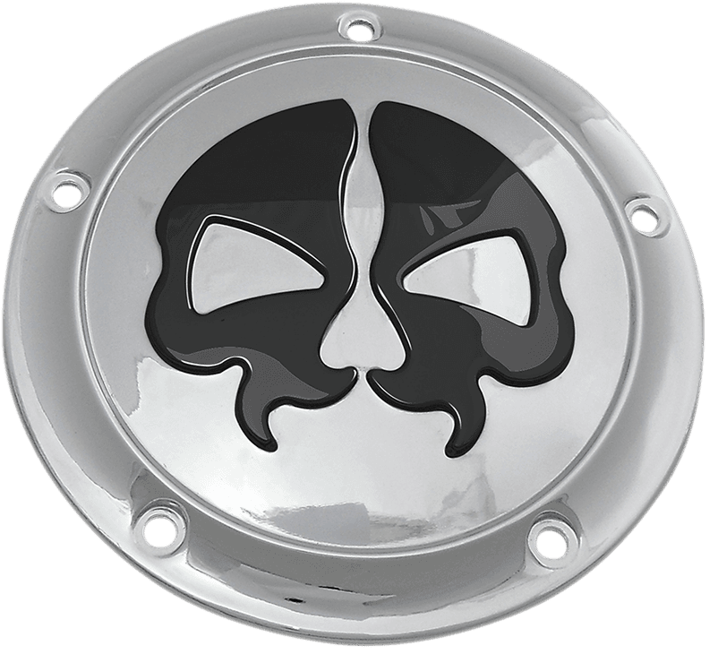 DRAG SPECIALTIES 1107-0546 Derby Cover - Split Skull - 5 Hole - Chrome w/Black Skull - '99-'18 Big Twin