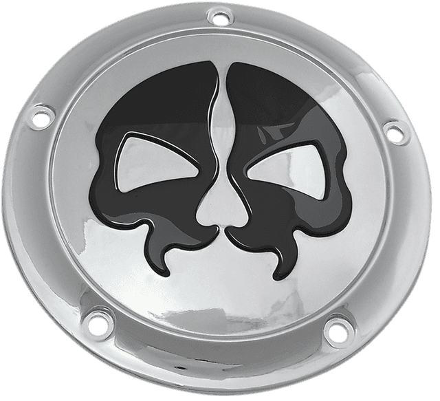 DRAG SPECIALTIES 1107-0546 Derby Cover - Split Skull - 5 Hole - Chrome w/Black Skull - '99-'18 Big Twin — image 1 of 2