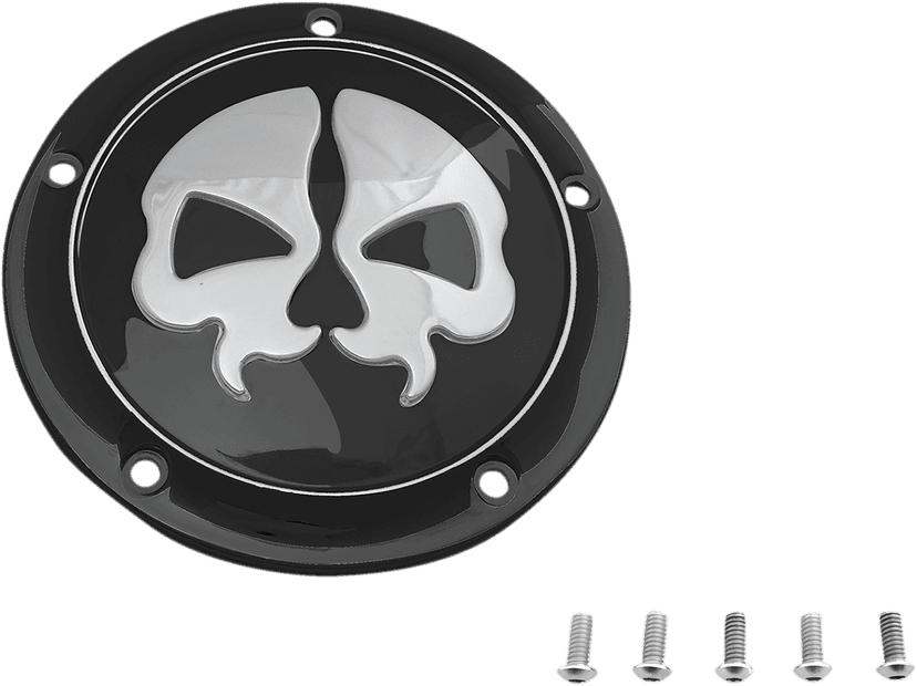 DRAG SPECIALTIES 1107-0547 Derby Cover - Split Skull - 5 Hole - Black w/Chrome Skull - '99-'18 Big Twin — image 2 of 2