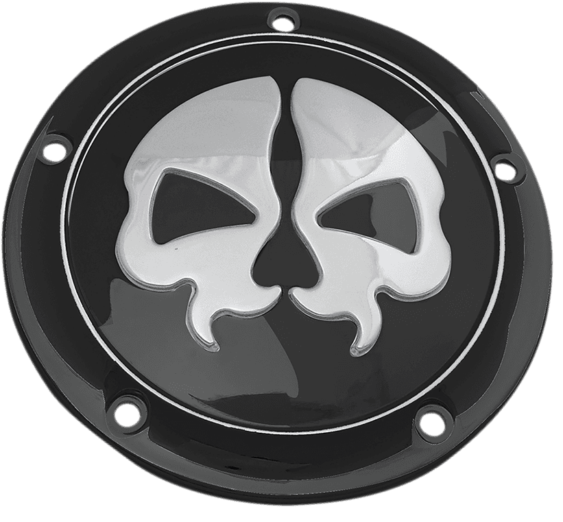 DRAG SPECIALTIES 1107-0547 Derby Cover - Split Skull - 5 Hole - Black w/Chrome Skull - '99-'18 Big Twin
