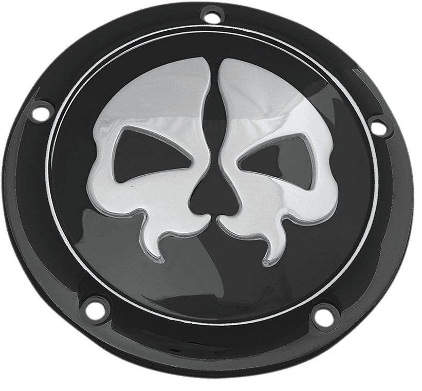 DRAG SPECIALTIES 1107-0547 Derby Cover - Split Skull - 5 Hole - Black w/Chrome Skull - '99-'18 Big Twin
