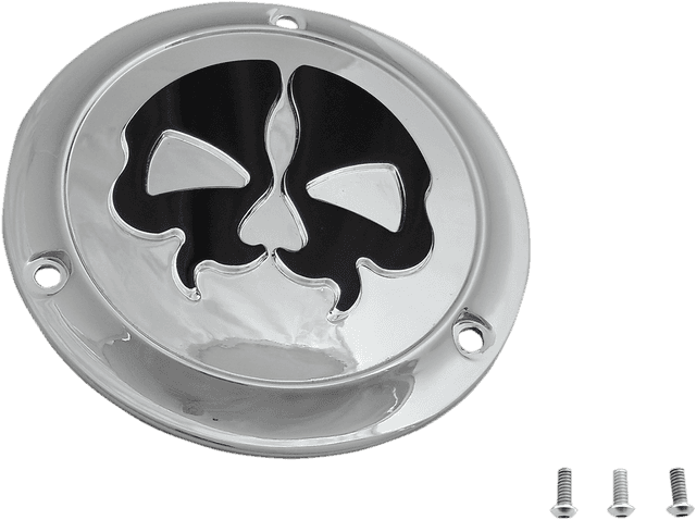 DRAG SPECIALTIES 1107-0548 Derby Cover - Split Skull - 3 Hole - Chrome w/Black Skull - '70-'98 Big Twin