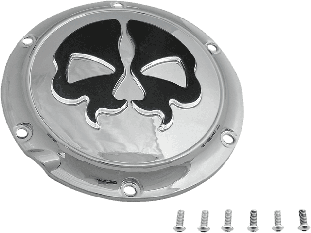 DRAG SPECIALTIES 1107-0550 Derby Cover - Split Skull - 5 Hole - Chrome w/Black Skull - '04-'22 Sportster — image 2 of 2