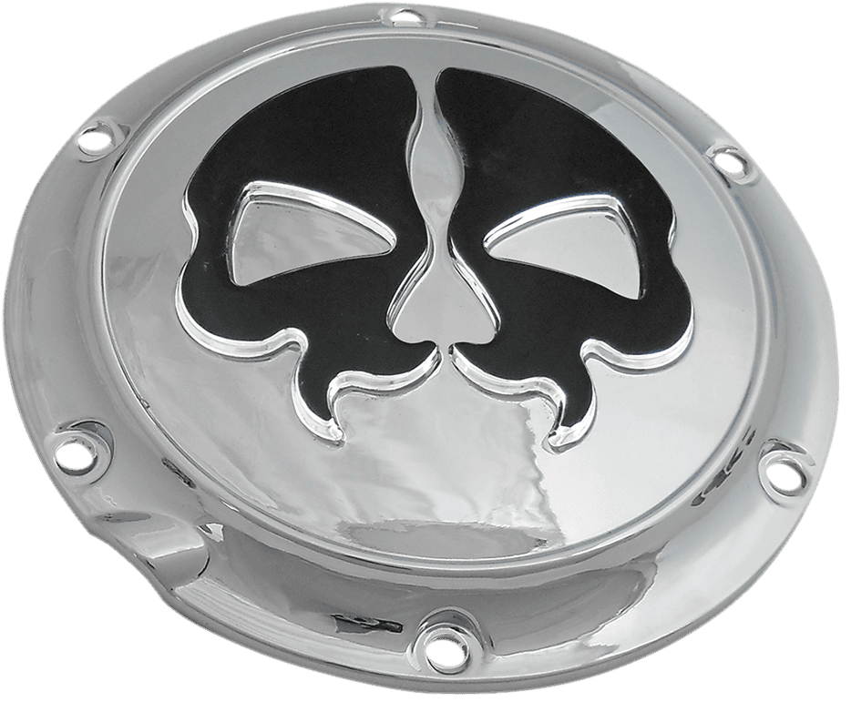 DRAG SPECIALTIES 1107-0550 Derby Cover - Split Skull - 5 Hole - Chrome w/Black Skull - '04-'22 Sportster