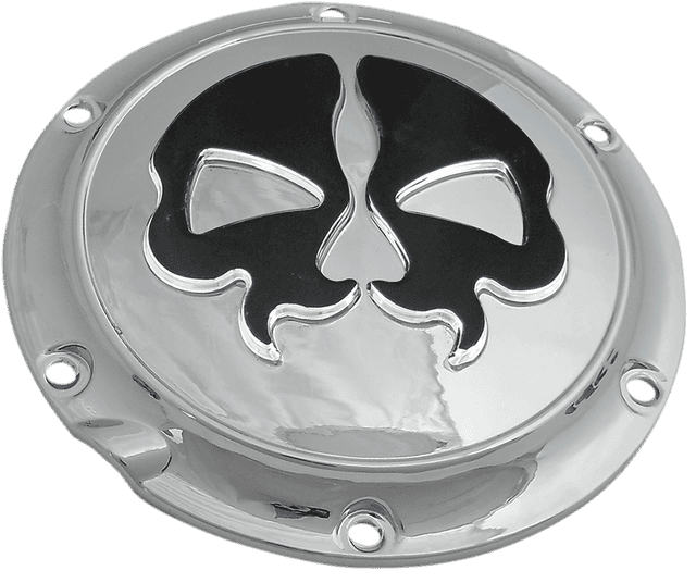 DRAG SPECIALTIES 1107-0550 Derby Cover - Split Skull - 5 Hole - Chrome w/Black Skull - '04-'22 Sportster — image 1 of 2