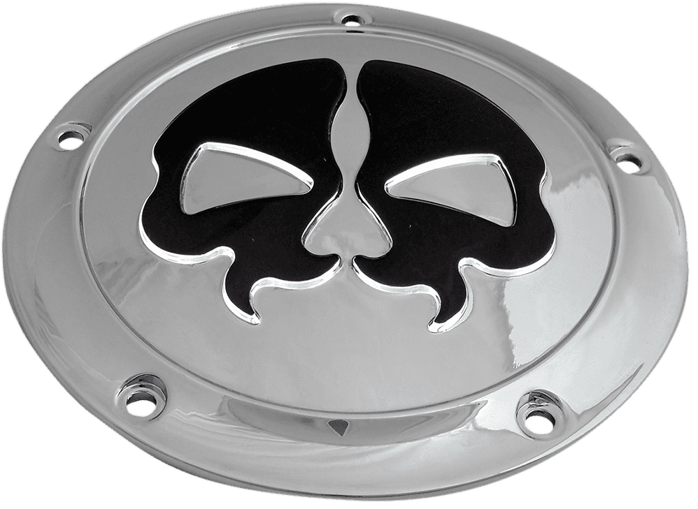DRAG SPECIALTIES 1107-0552 Derby Cover - Split Skull - 5 Hole - Chrome w/Black Skull - '15-'25 Harley-Davidson