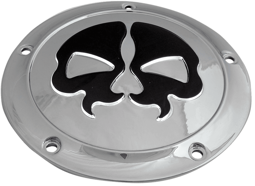 DRAG SPECIALTIES 1107-0552 Derby Cover - Split Skull - 5 Hole - Chrome w/Black Skull - '15-'25 Harley-Davidson