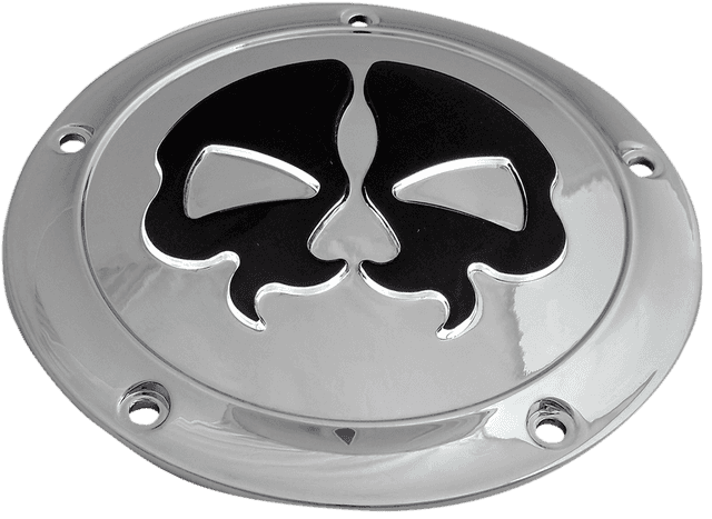 DRAG SPECIALTIES 1107-0552 Derby Cover - Split Skull - 5 Hole - Chrome w/Black Skull - '15-'25 Harley-Davidson — image 1 of 2