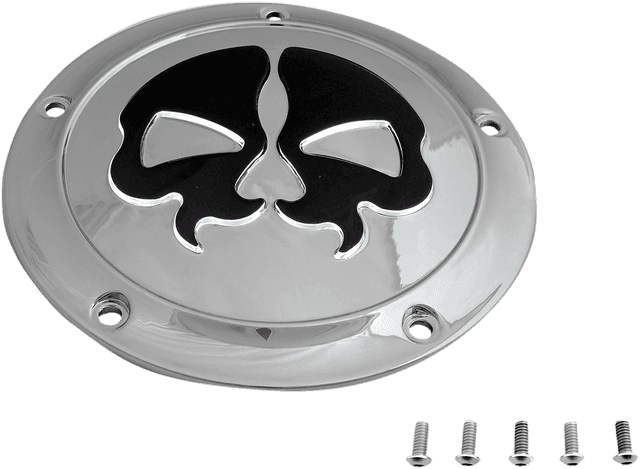 DRAG SPECIALTIES 1107-0552 Derby Cover - Split Skull - 5 Hole - Chrome w/Black Skull - '15-'25 Harley-Davidson — image 2 of 2