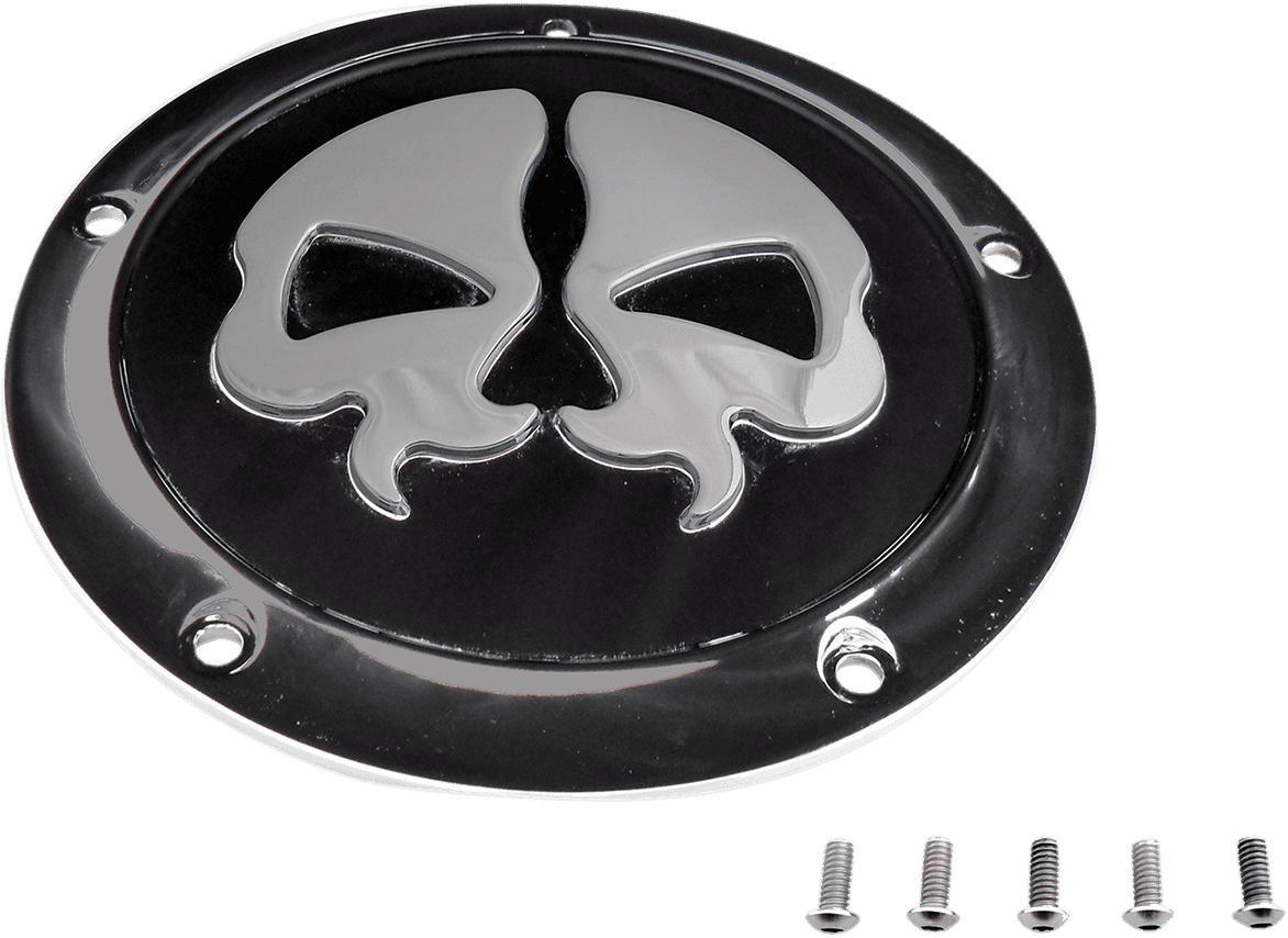 DRAG SPECIALTIES 1107-0553 Derby Cover - Split Skull - 5 Hole - Black w/Chrome Skull - '15-'25 Harley-Davidson