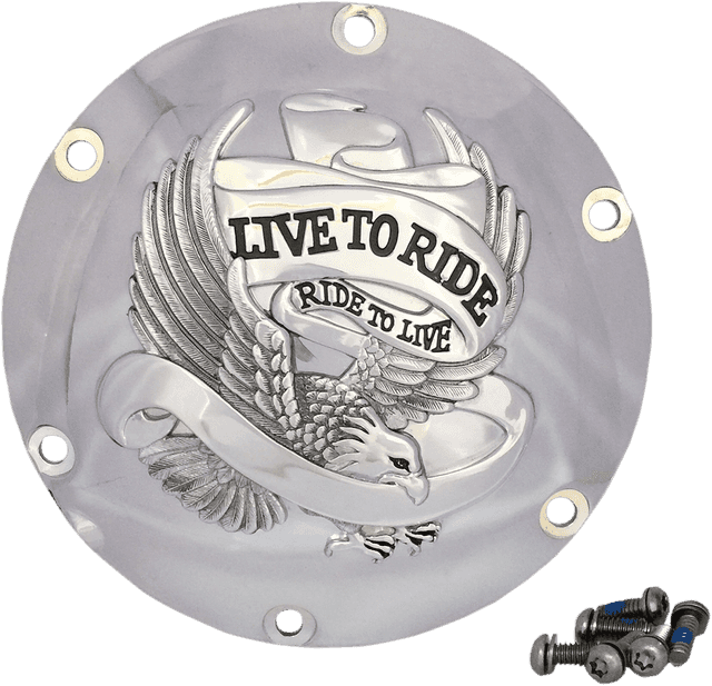 DRAG SPECIALTIES 1107-0629 Derby Cover - Live to Ride - 6-Hole - Chrome - '04-'22 Sportster — image 2 of 2