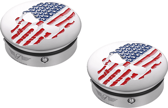 FIGURATI DESIGNS 1303-0360 Swing Arm Covers - Red/White/Blue Flag Skull — image 2 of 3