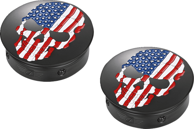 FIGURATI DESIGNS 1303-0361 Swing Arm Covers - Red/White/Blue Flag Skull - Custom - Black — image 2 of 5