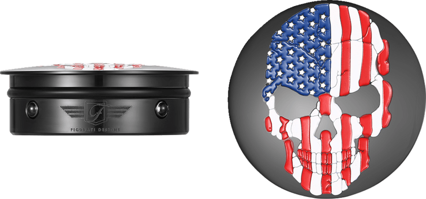FIGURATI DESIGNS 1303-0361 Swing Arm Covers - Red/White/Blue Flag Skull - Custom - Black — image 1 of 5