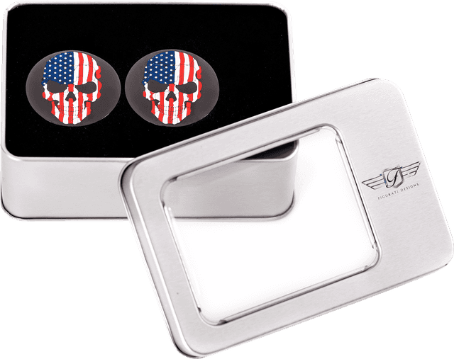 FIGURATI DESIGNS 1303-0361 Swing Arm Covers - Red/White/Blue Flag Skull - Custom - Black — image 4 of 5