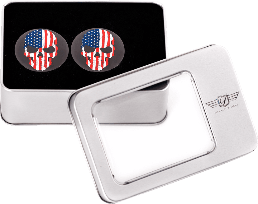 FIGURATI DESIGNS 1303-0361 Swing Arm Covers - Red/White/Blue Flag Skull - Custom - Black — image 4 of 5