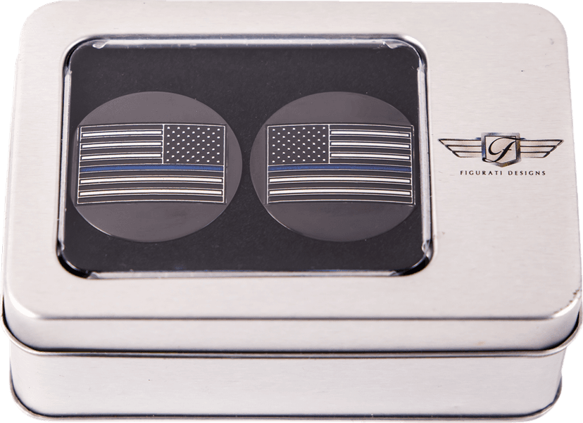 FIGURATI DESIGNS 1303-0372 Swing Arm Covers - Blue Line American Flag - Custom - Black - Reversed — image 2 of 5