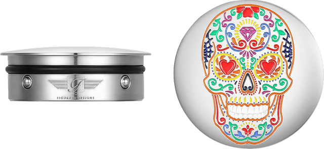 FIGURATI DESIGNS 1303-0383 Swing Arm Covers - Sugar Skull - Polished - Stainless Steel