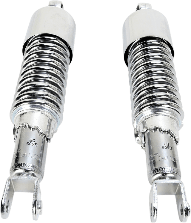 EMGO 1310-1213 Custom Shorty Shocks with Shroud - Chrome Body/Chrome Spring Finish - Clevis Lowering