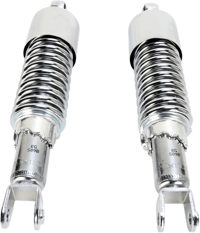 EMGO 1310-1213 Custom Shorty Shocks with Shroud - Chrome Body/Chrome Spring Finish - Clevis Lowering