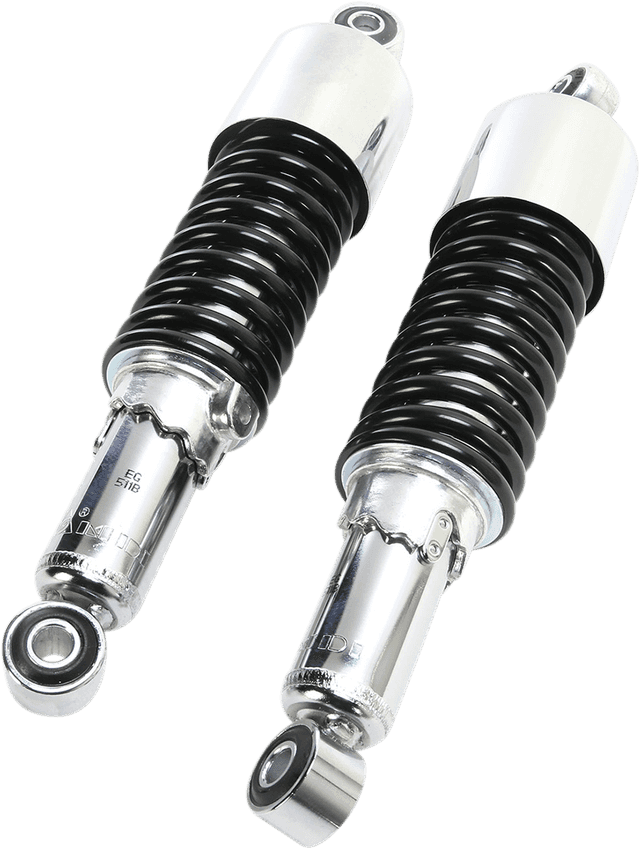 EMGO 1310-1219 Custom Shorty Shocks with Shroud - Chrome Body/Black Spring Finish - Eye Lowering