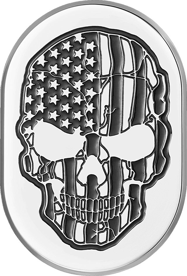 FIGURATI DESIGNS 1405-0314 Antenna Cover - Left Rear Fender - Contrast Cut American Flag Skull - Chrome — image 1 of 2