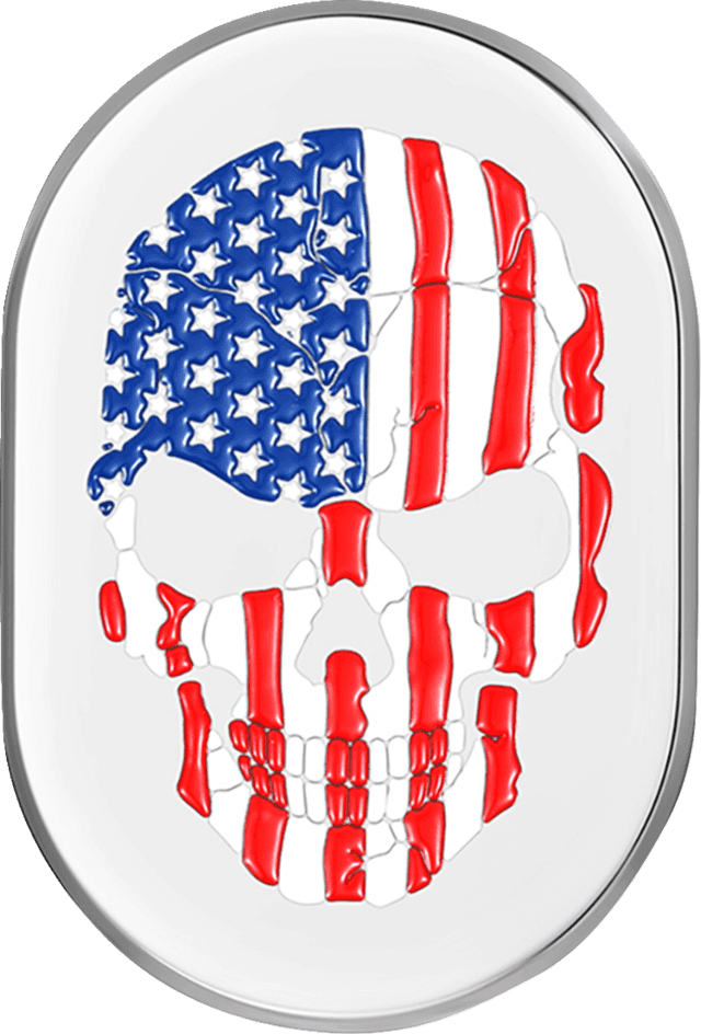 FIGURATI DESIGNS 1405-0325 Antenna Cover - Left Rear Fender - American Flag Skull - Chrome — image 1 of 2