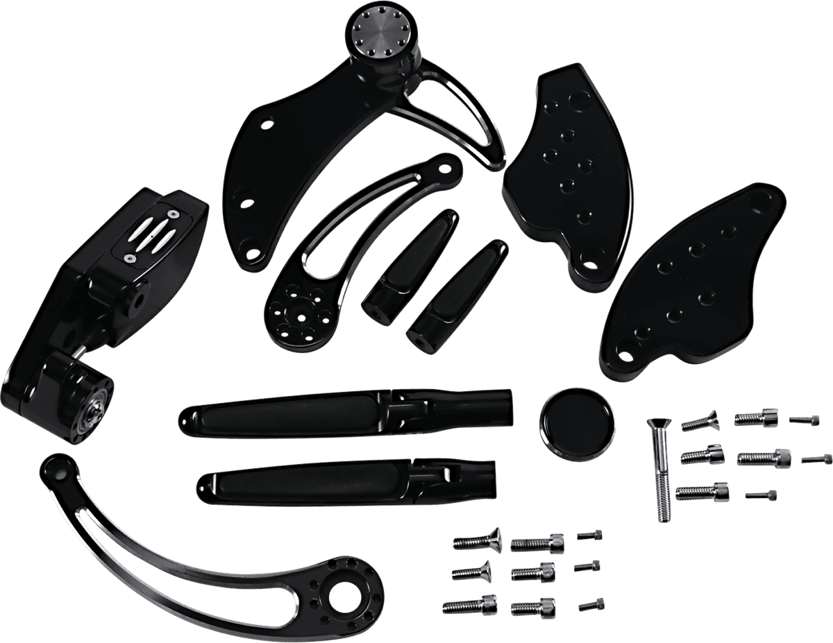 HAWG HALTERS 1622-0537 Forward Control - 18+ Softail - Black Anodized - Standard - Folding Rubber Inlay Pegs - Slotted Levr
