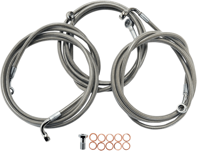 LA CHOPPERS 1741-3907 Brake Lines - 15" - 17" Ape Hanger Handlebars - Stainless Steel