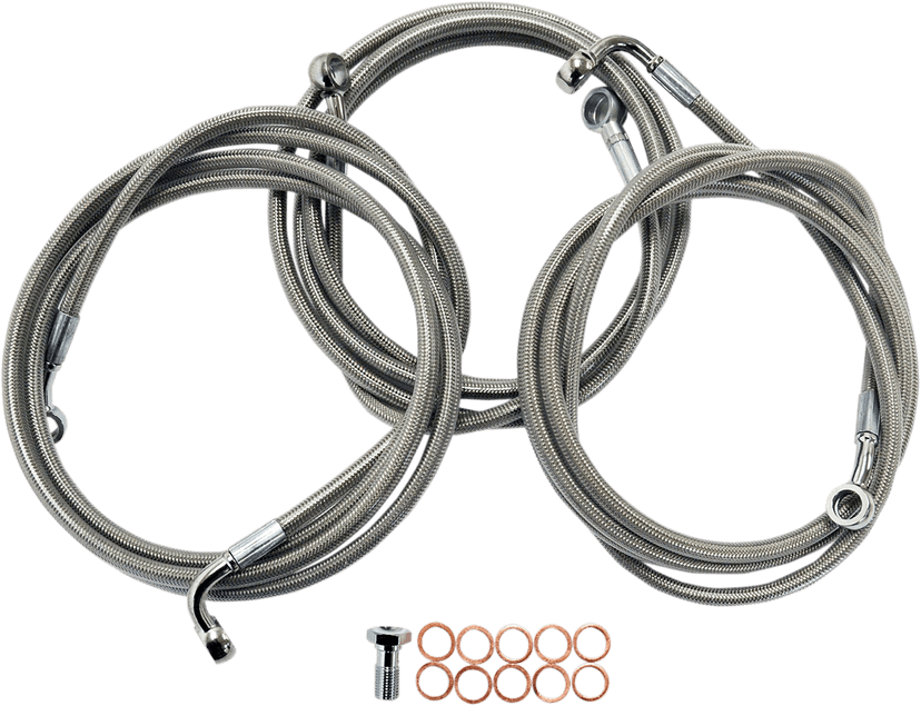 LA CHOPPERS 1741-3907 Brake Lines - 15" - 17" Ape Hanger Handlebars - Stainless Steel