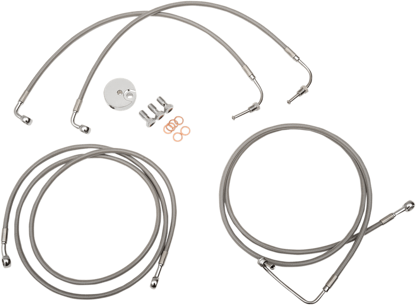 LA CHOPPERS 1741-3943 Brake Lines - 15" - 17" Ape Hanger Handlebars - Stainless Steel