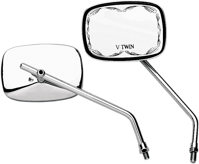 EMGO 2021750 Mirror - Die-Cast - V-Twin Scrolled - Side View - Rectangle - M10 x 1.25 - Chrome - Left