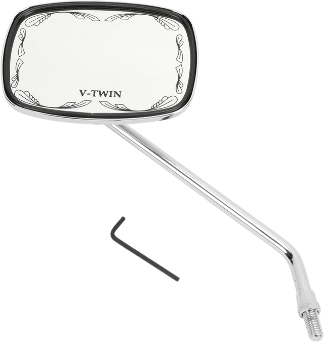 EMGO 2021751 Mirror - Die-Cast - V-Twin Scrolled - Side View - Rectangle - M10 x 1.25 (Left Hand) - Chrome
