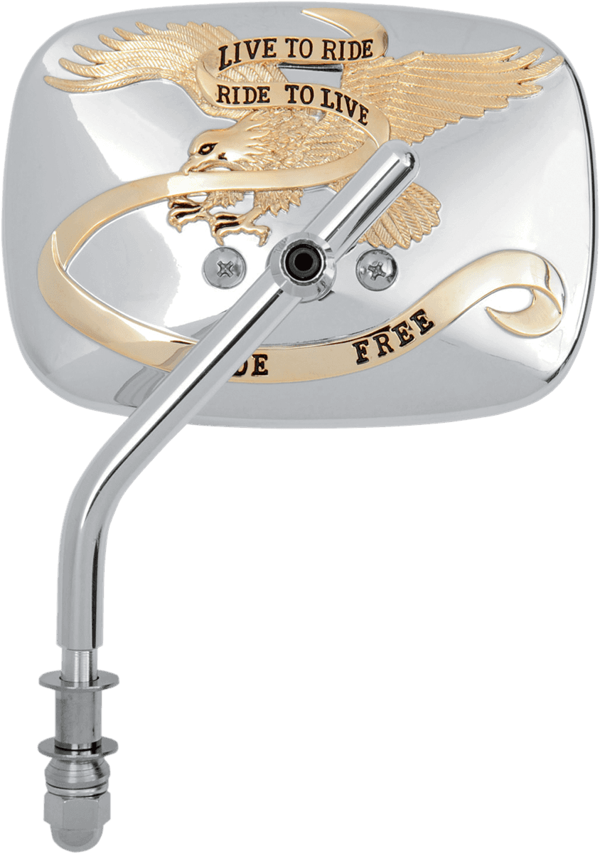 EMGO 2031707 Mirror - "Live to Ride" - Side View - Rectangle - Gold/Chrome - Left