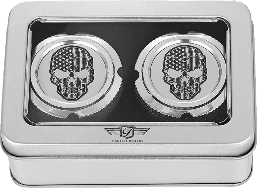 FIGURATI DESIGNS 0214-2149 Axle Nut Cover - Front - Stainless Steel - American Flag Skull - Contrast Cut - Silver — image 3 of 3