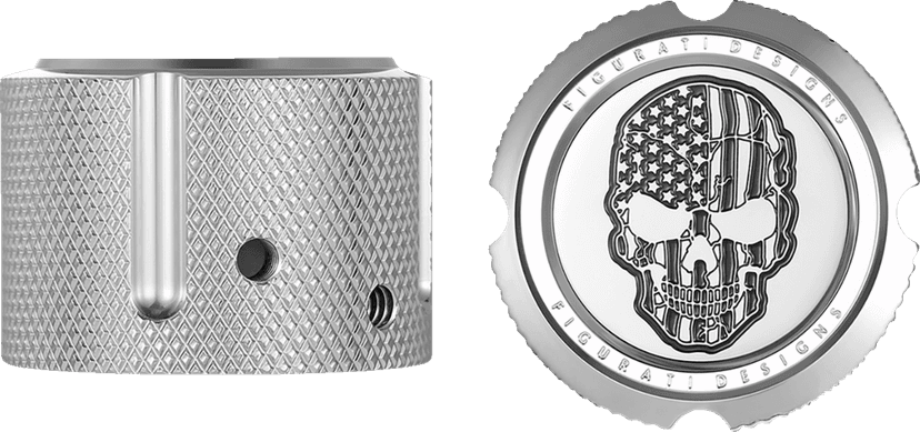 FIGURATI DESIGNS 0214-2149 Axle Nut Cover - Front - Stainless Steel - American Flag Skull - Contrast Cut - Silver — image 2 of 3
